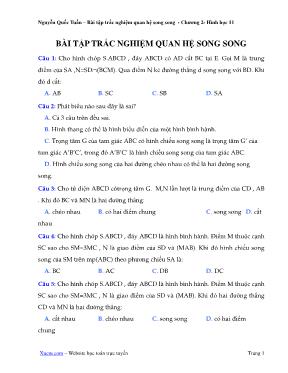 Bài tập trắc nghiệm quan hệ song song - Chương 2- Hình học 11